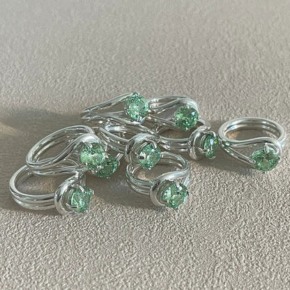 Green Knot Twisted Silver Ring