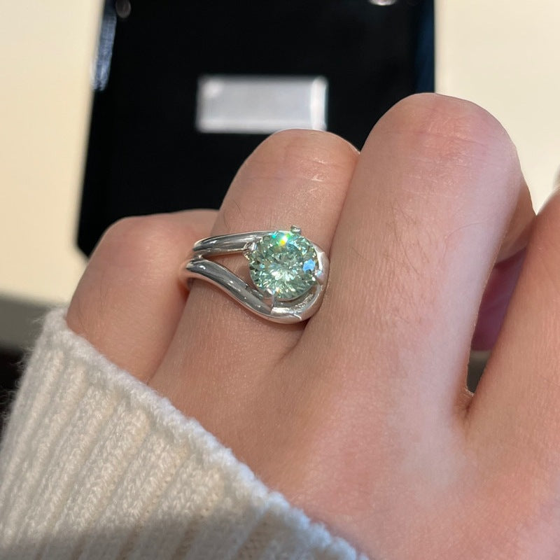 Green Knot Twisted Silver Ring